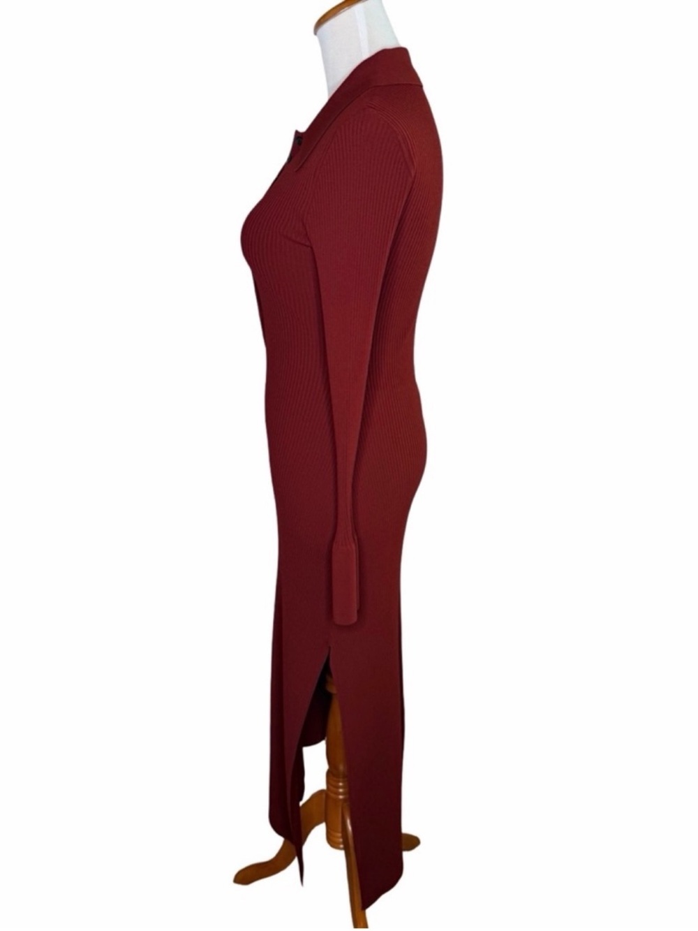 A.L.C. Lance Asymmetric Ribbed Knit Collared Dress Size Medium Sumac Red Midi - Picture 3 of 8